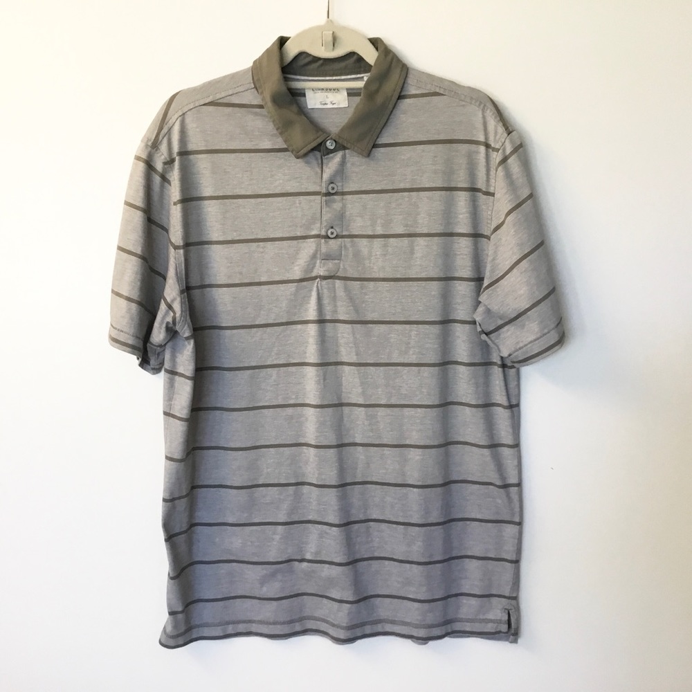 Linksoul Men’s Short Sleeve Multistripe Polo - Olive/White - L